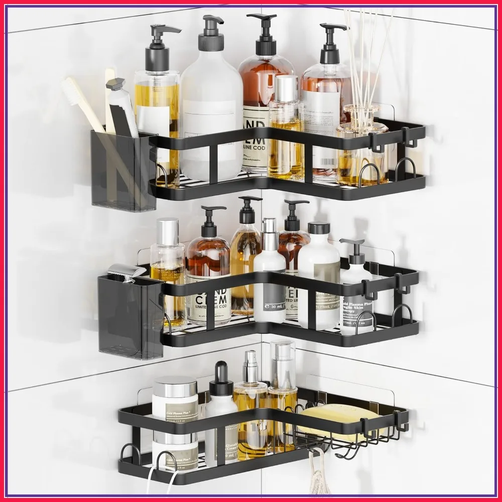 3 Pack Corner Shower Caddy Organizer, Rustproof No Drilling Shelves with Hooks and Toothpaste Holder
3 Pack Corner Shower Caddy Organizer, Rustproof No Drilling Shelves with Hooks and Toothpaste Holder