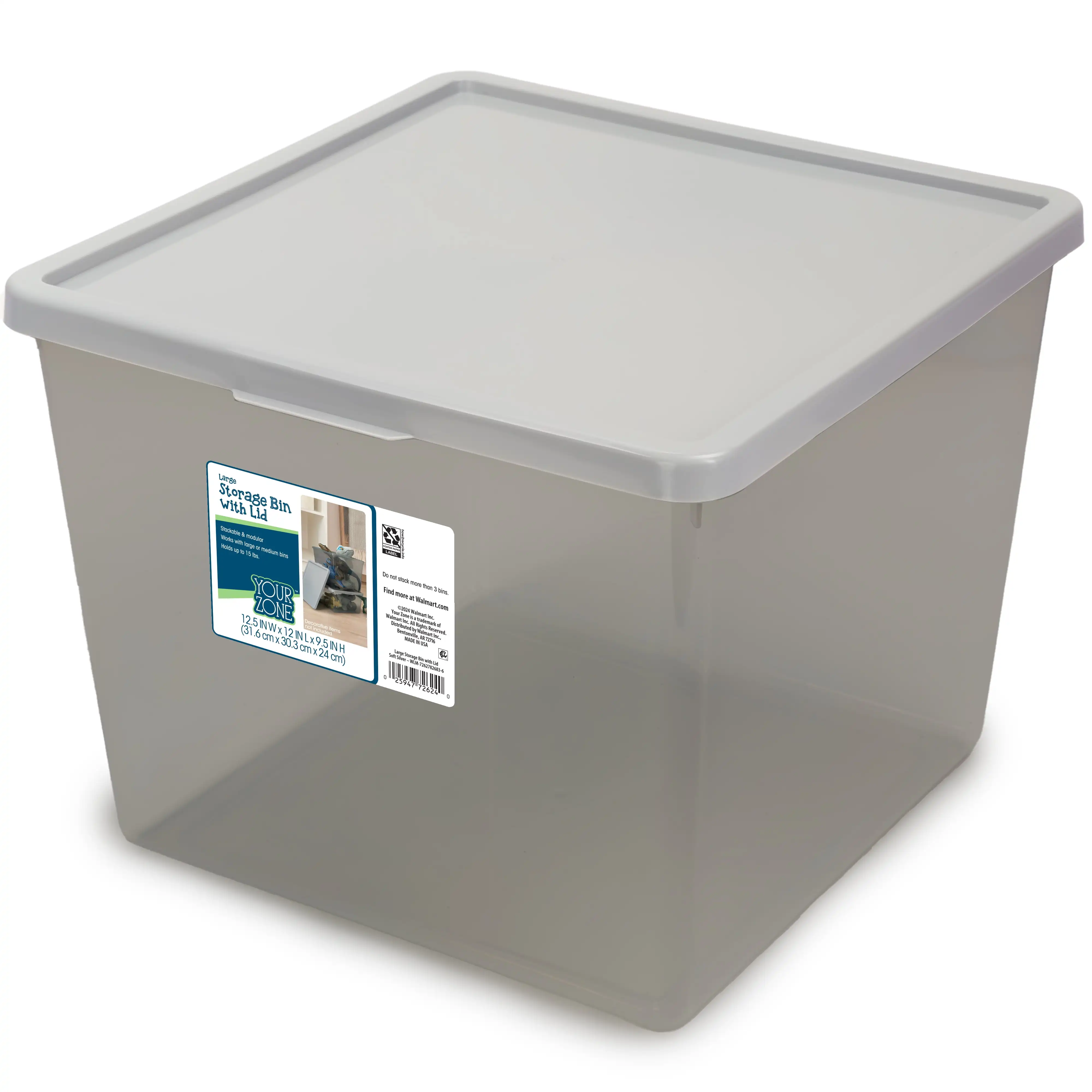 Kids Large Tinted Clear Plastic Stacking Storage Bin with Lid, Grey, 12 in x 12.4 in x 9.4 in
Kids Large Tinted Clear Plastic Stacking Storage Bin with Lid, Grey, 12 in x 12.4 in x 9.4 in