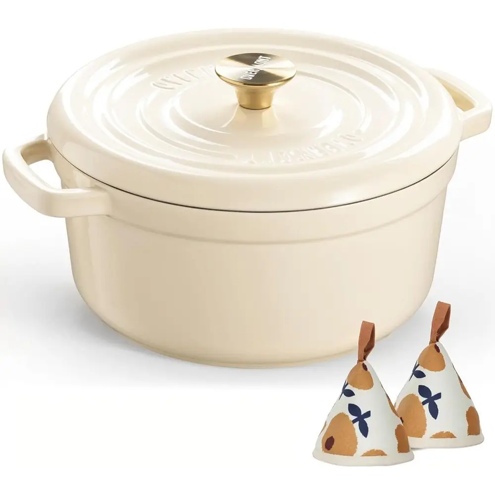 Enameled Cast Iron Dutch Oven - 5QT Pot with Lid Cookbook & Cotton Potholders - Heavy-Duty Cookware or Braising, Stews, Roasting
Enameled Cast Iron Dutch Oven - 5QT Pot with Lid Cookbook & Cotton Potholders - Heavy-Duty Cookware or Braising, Stews, Roasting