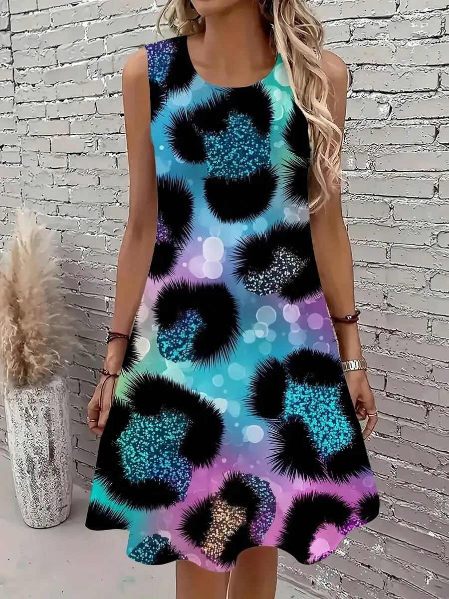 Womens Sleeveless A-Line Dress Leopard Print Colorful Gradient Round Neck Loose Fit Casual Summer Dress
Womens Sleeveless A-Line Dress Leopard Print Colorful Gradient Round Neck Loose Fit Casual Summer Dress