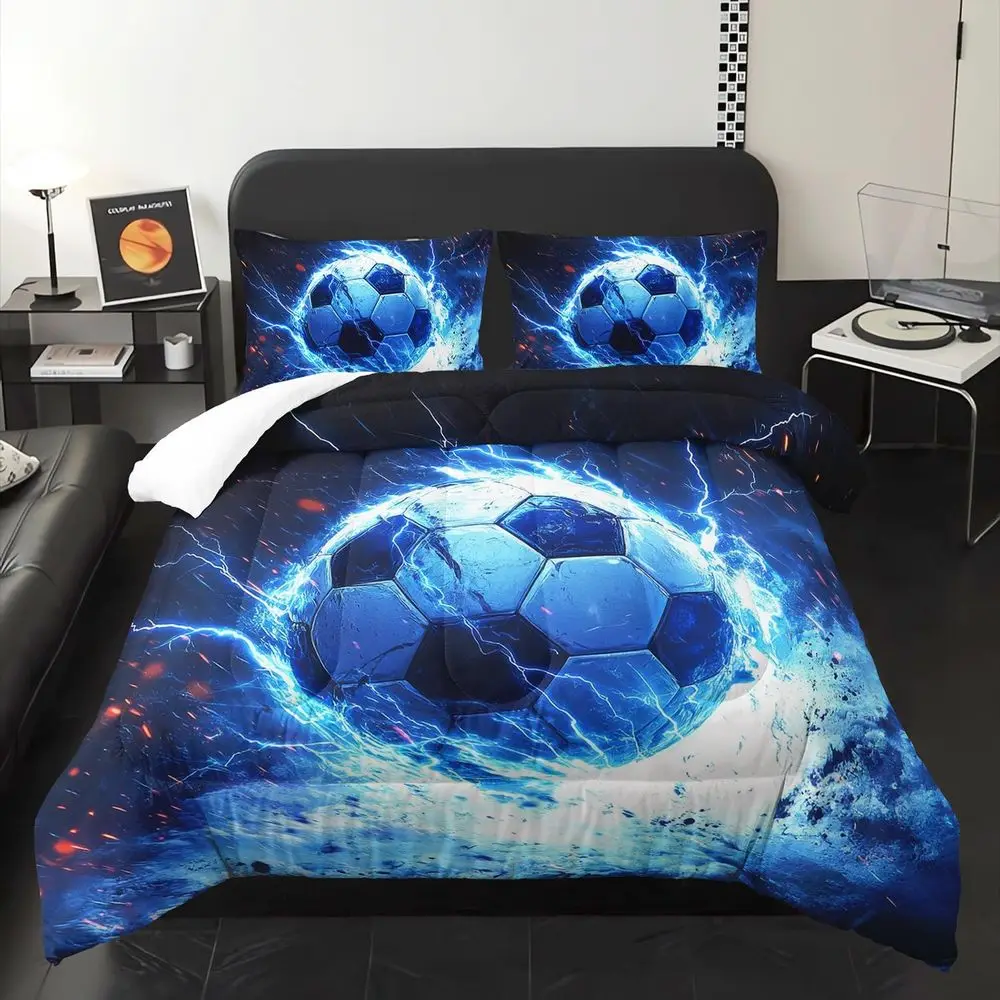 3-Piece Soccer-Themed Queen Bedding Set: Comforter & 2 Pillowcases for Teens & Adults in Blue Lightning Design
3-Piece Soccer-Themed Queen Bedding Set: Comforter & 2 Pillowcases for Teens & Adults in Blue Lightning Design