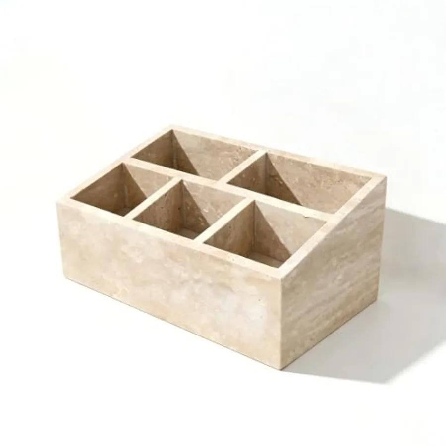 Desk Organizer, 5 Compartment Travertine Stone Makeup Organizer, Pen Holder, Countertop Cosmetic Storage Box for Vanity, Office
Desk Organizer, 5 Compartment Travertine Stone Makeup Organizer, Pen Holder, Countertop Cosmetic Storage Box for Vanity, Office
