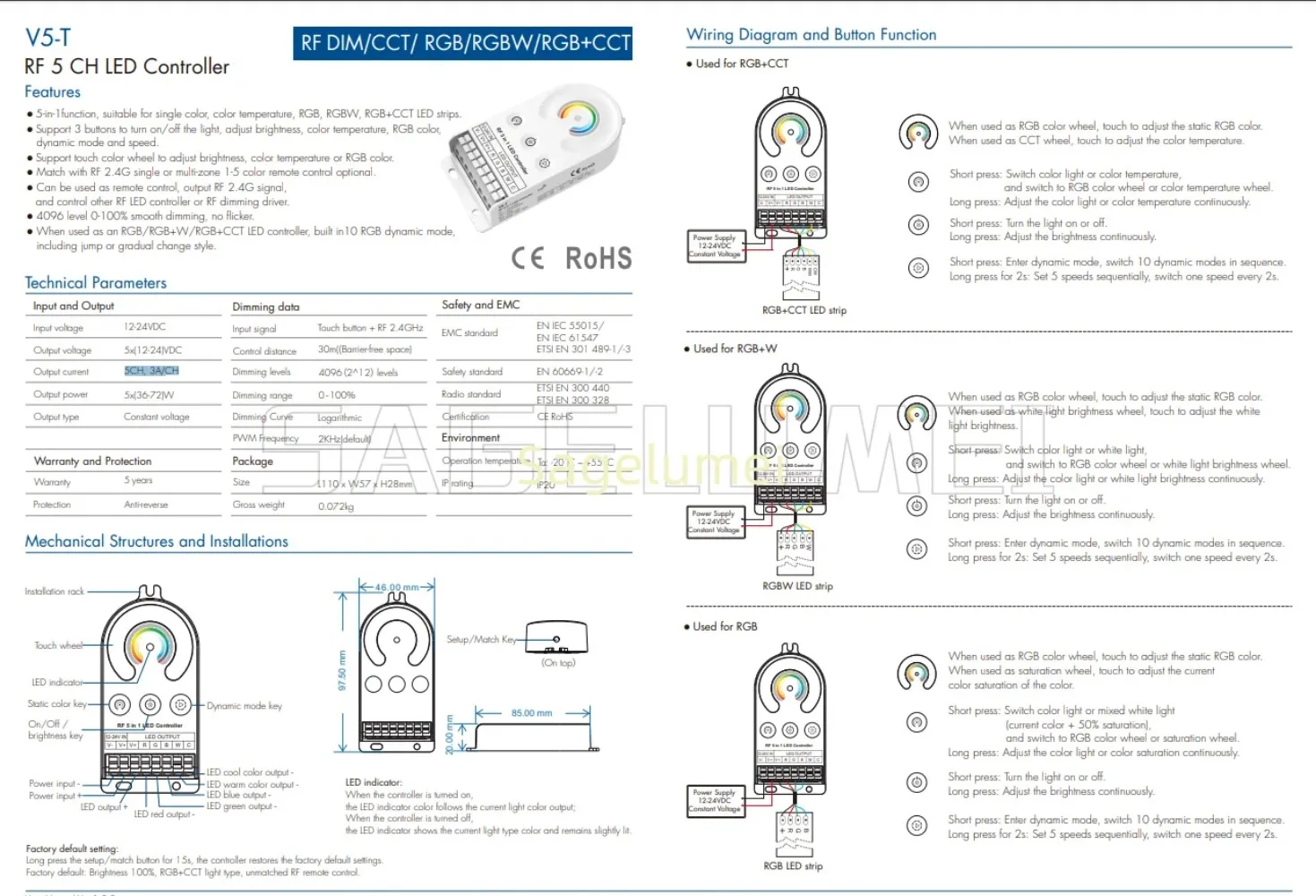Контроллер CV V5-T (WT) RF2.4G Светодиодный контроллер Skydance Tuya APP 5 в 1 WiFi V5-T 5 каналов * 3A для светодиодных лент DIM/CCT/RGB/RGBW/RGB + CCT
Контроллер CV V5-T (WT) RF2.4G Светодиодный контроллер Skydance Tuya APP 5 в 1 WiFi V5-T 5 каналов * 3A для светодиодных лент DIM/CCT/RGB/RGBW/RGB + CCT