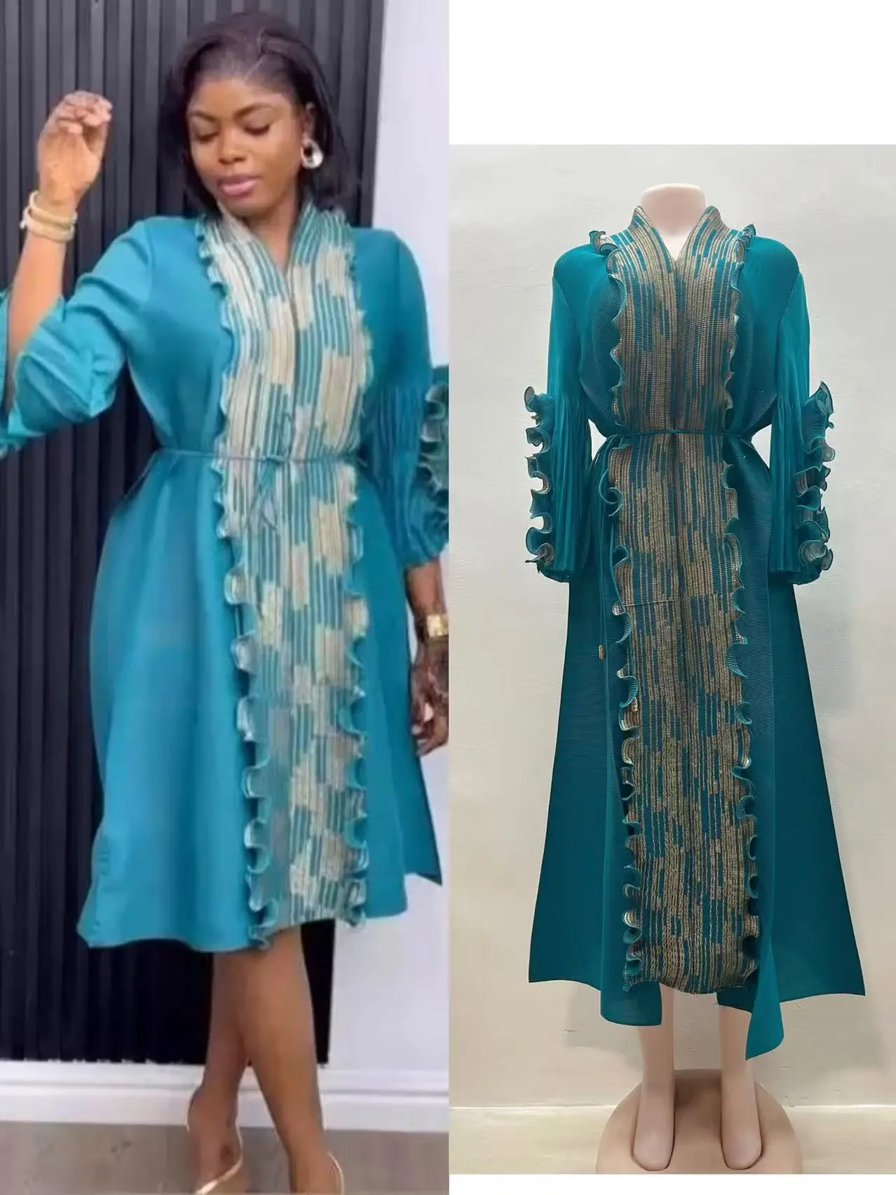Miyake Pleated V-neck Fashion Dress Digital Printing Dresses Loose Long Women's Clothing 2025 Summer New
Miyake Pleated V-neck Fashion Dress Digital Printing Dresses Loose Long Women's Clothing 2025 Summer New