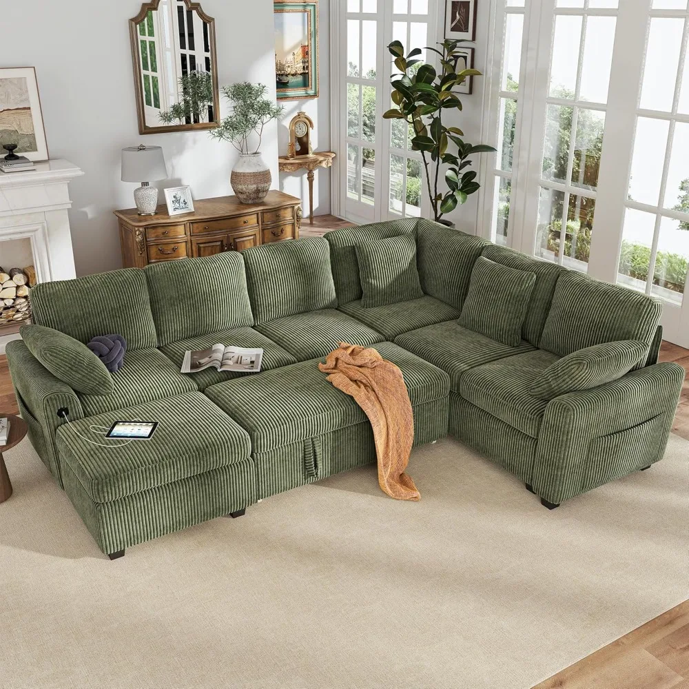 Sectional Couch with Pull Out Sofa Bed,Corduroy Sleeper Sofa with Storage Ottoman & USB Charging,Comfy L Shaped, Customized
Sectional Couch with Pull Out Sofa Bed,Corduroy Sleeper Sofa with Storage Ottoman & USB Charging,Comfy L Shaped, Customized