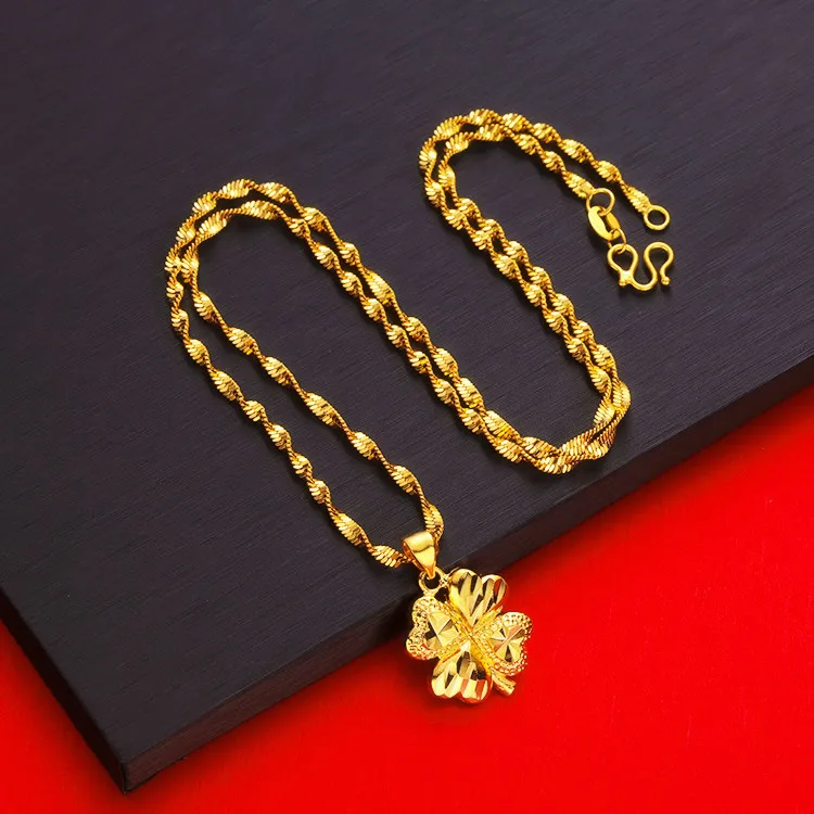 Pure Gold Color Lucky Four Leaf Grass Water Wave Chain Necklace for Women Fine Jewelry Genuine Solid Gold Wedding Luxury Jewelry
Pure Gold Color Lucky Four Leaf Grass Water Wave Chain Necklace for Women Fine Jewelry Genuine Solid Gold Wedding Luxury Jewelry