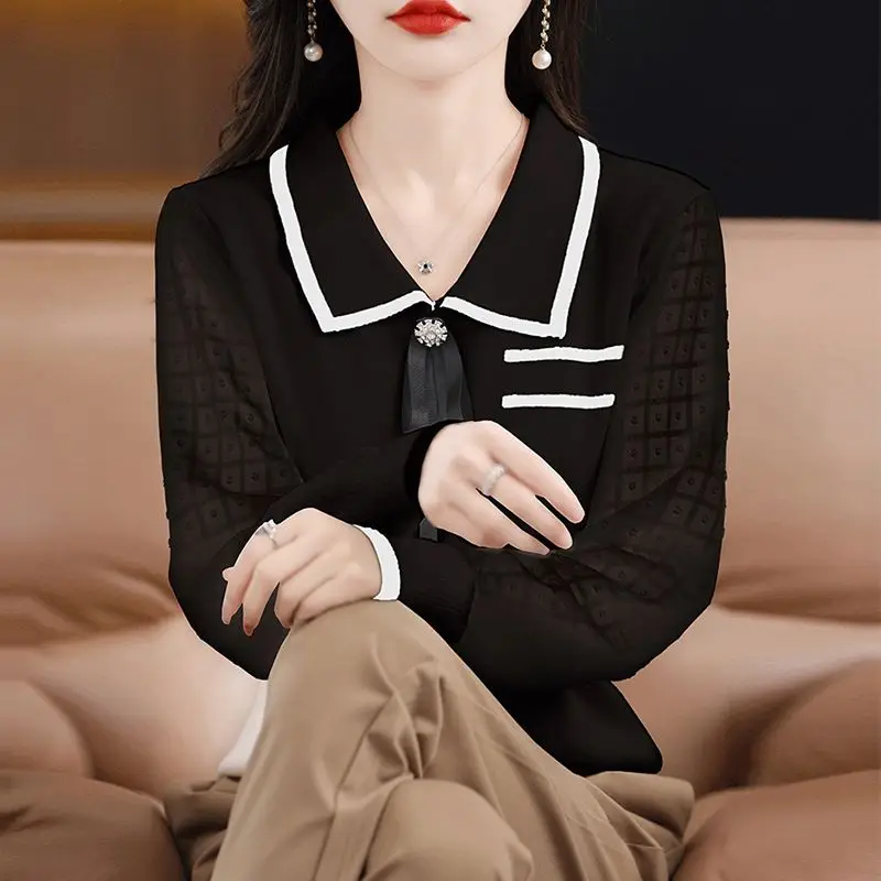 2023 Spring and Autumn Women's Pullover Doll NeckSolid Colo Bowtie Chiffon Loose Ice Silk Knit Fashion Casual Long Sleeve Tops
2023 Spring and Autumn Women's Pullover Doll NeckSolid Colo Bowtie Chiffon Loose Ice Silk Knit Fashion Casual Long Sleeve Tops