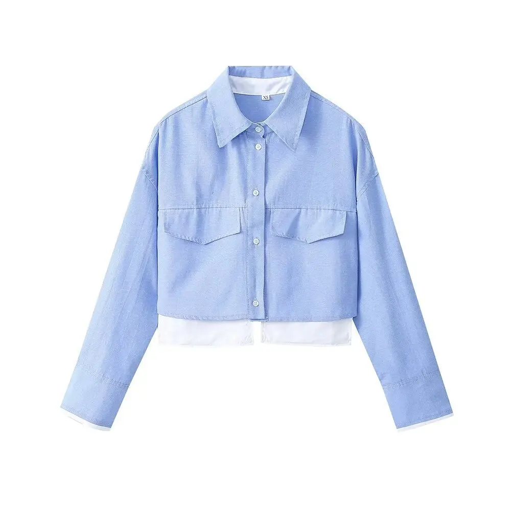 New spring and summer style European and American style loose and slim and versatile pocket decoration long-sleeved short shirt
New spring and summer style European and American style loose and slim and versatile pocket decoration long-sleeved short shirt