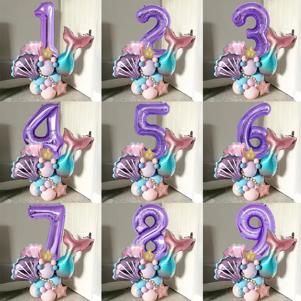 24pcs 1-9th Birthday Mermaid Shell Balloon Set, 40 inch oversized purple digital aluminum foil balloons, birthday party ocean sh
24pcs 1-9th Birthday Mermaid Shell Balloon Set, 40 inch oversized purple digital aluminum foil balloons, birthday party ocean sh
