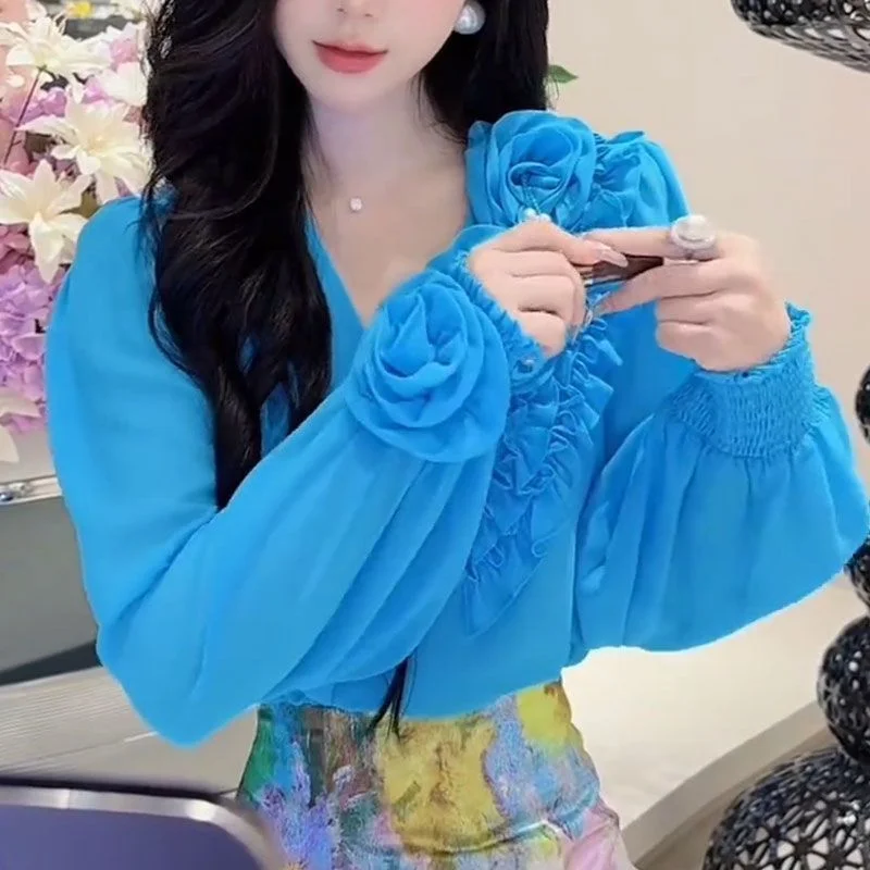Women's Shirt Blouse Flower Decoration V-neck Solid Color Long Sleeved Shirt Korean Version 2026 Spring Summer Autumn Casual Top
Women's Shirt Blouse Flower Decoration V-neck Solid Color Long Sleeved Shirt Korean Version 2026 Spring Summer Autumn Casual Top