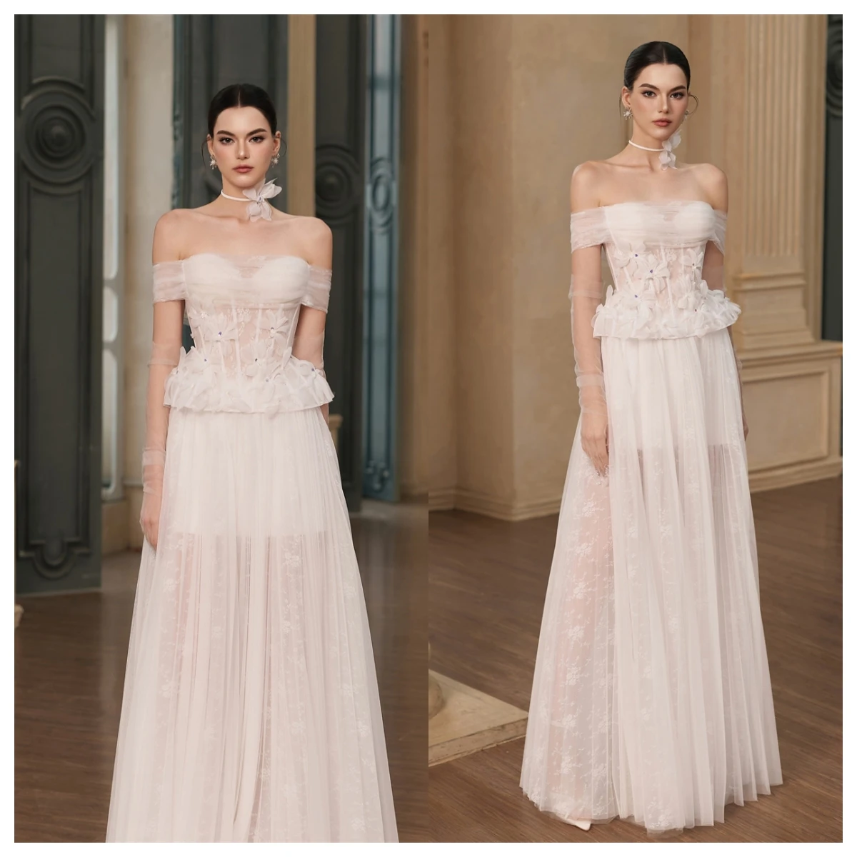 Customized Temperament Pink Tulle Evening Dress Boat Neck Off the Shoulder Sleeveless Celebrity Gowns Party Dress Flowers
Customized Temperament Pink Tulle Evening Dress Boat Neck Off the Shoulder Sleeveless Celebrity Gowns Party Dress Flowers