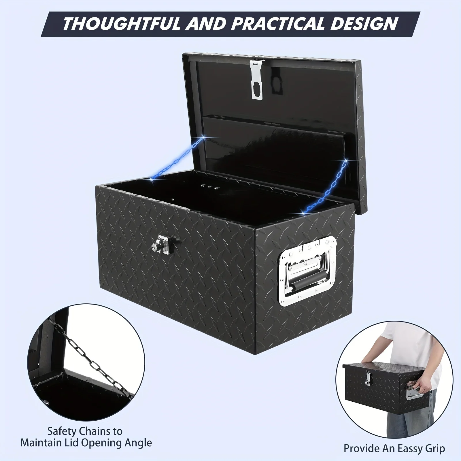 20 Inch Aluminum Diamond Plate Tool Box With Lock and Keys, Heavy Duty Waterproof Truck Storage Organizer Chest for Pick Up
20 Inch Aluminum Diamond Plate Tool Box With Lock and Keys, Heavy Duty Waterproof Truck Storage Organizer Chest for Pick Up