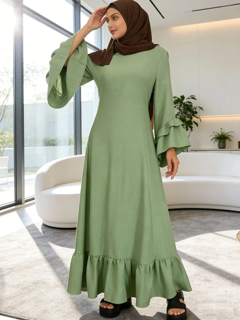 Абая с расклешенными рукавами и оборками для женщин, мусульманское платье Ид Рамадан, Дубай, Турция, кафтан, исламская Джеллаба Джалабия, скромная молитвенная ткань
Абая с расклешенными рукавами и оборками для женщин, мусульманское платье Ид Рамадан, Дубай, Турция, кафтан, исламская Джеллаба Джалабия, скромная молитвенная ткань