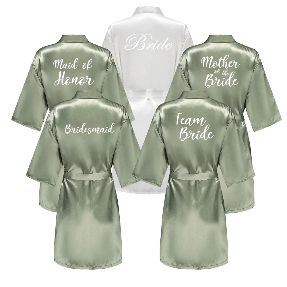 Grass Green Women's White Letter Bride Bridesmaid Short Satin Robes for Wedding Party Getting Ready
Grass Green Women's White Letter Bride Bridesmaid Short Satin Robes for Wedding Party Getting Ready