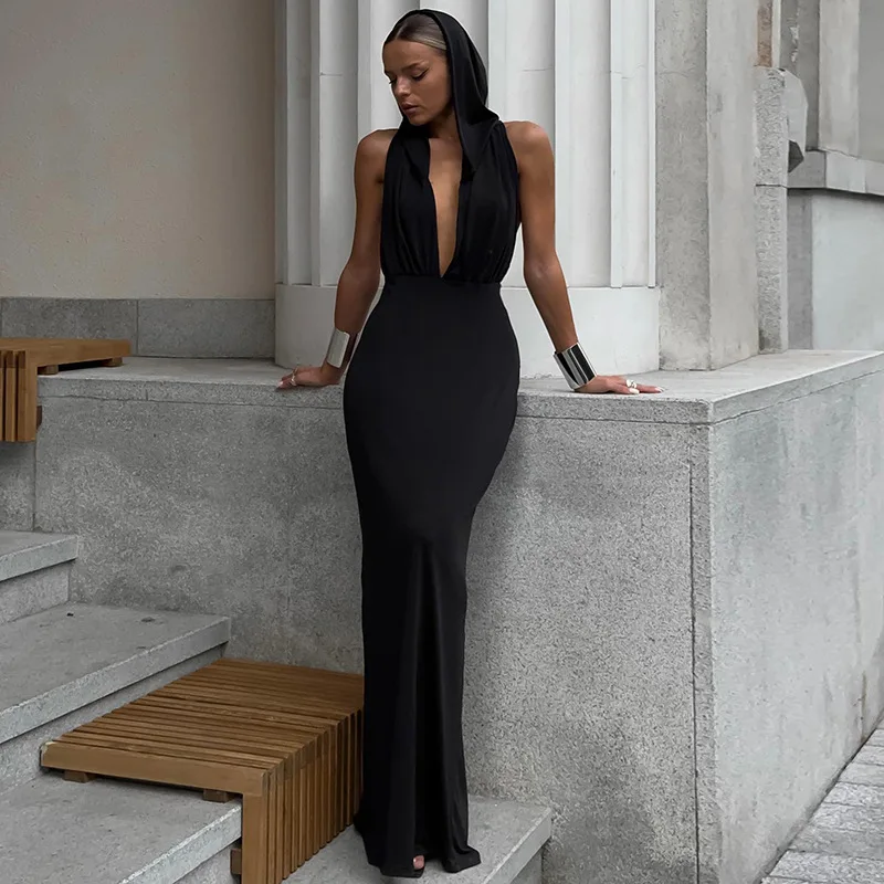 Women's Solid Color Sleeveless Dress with A Hood Bodycon V-neck for Women Sexy Backless Robes Longues Vestidos Longos Summer
Women's Solid Color Sleeveless Dress with A Hood Bodycon V-neck for Women Sexy Backless Robes Longues Vestidos Longos Summer