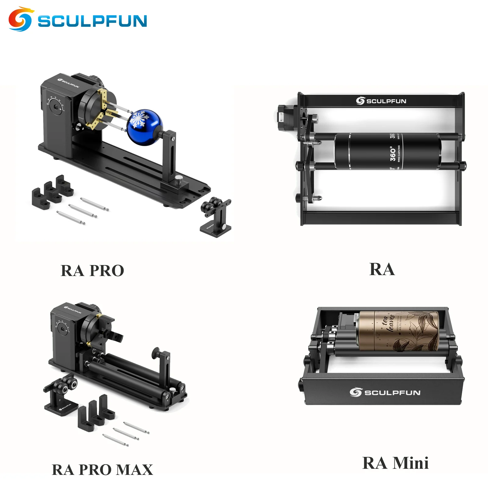 SCULPFUN RA Pro Max Roller Laser Engraver Y-axis Rotary Module 180 Degrees Laser Rotary Roller for Engraving Cylindrical Objects
SCULPFUN RA Pro Max Roller Laser Engraver Y-axis Rotary Module 180 Degrees Laser Rotary Roller for Engraving Cylindrical Objects