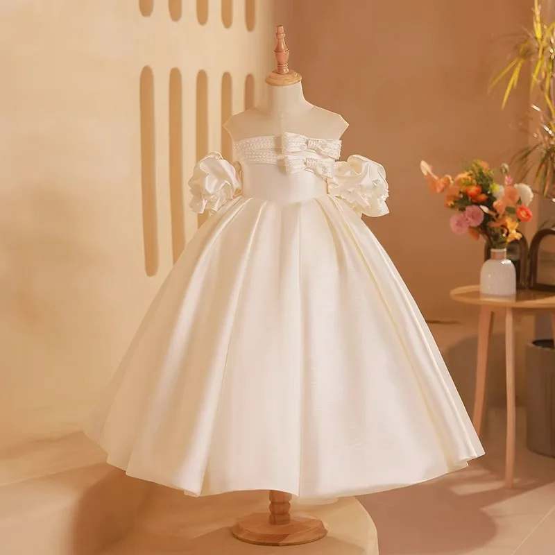 Modern Popular Lace Spliced O-neck Sleeveless Princess Dress High End Simple Solid Satin Flower Girl Robe Front Bow Design Gown
Modern Popular Lace Spliced O-neck Sleeveless Princess Dress High End Simple Solid Satin Flower Girl Robe Front Bow Design Gown