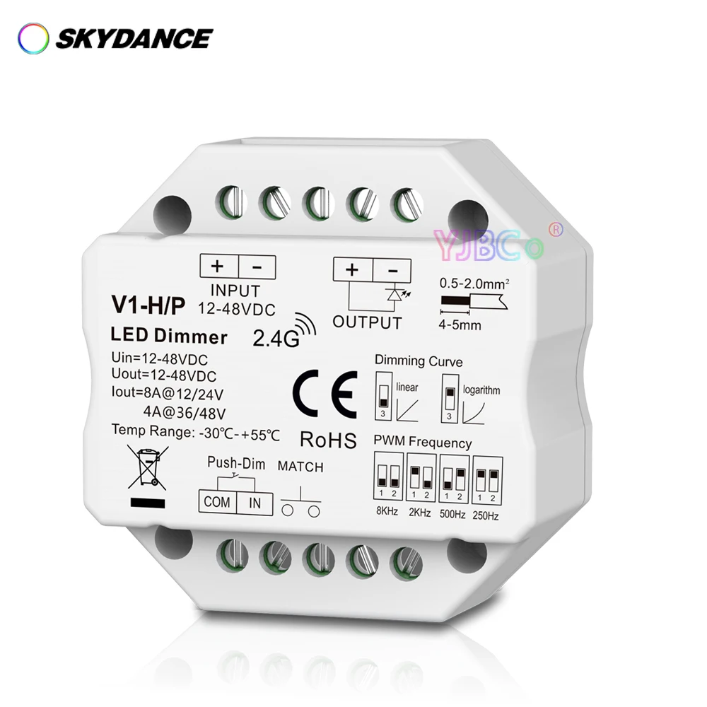 V1-H/P monochrome LED Dimmer 12-48V 1CH*4A/8A single color strip light Push Dim Controller Wireless 2.4G RF Remote Control
V1-H/P monochrome LED Dimmer 12-48V 1CH*4A/8A single color strip light Push Dim Controller Wireless 2.4G RF Remote Control