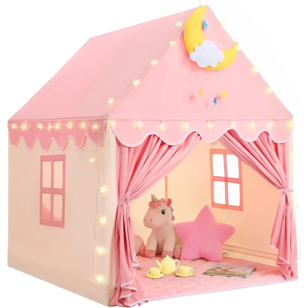 Pink Indoor Play Tent with Mat and Star Lights for Girls' Birthday
Pink Indoor Play Tent with Mat and Star Lights for Girls' Birthday