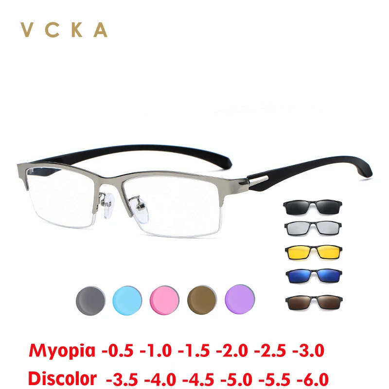 VCKA Discoloration Myopia Glasses Half Frame Polarized Sunglasses Men Women 6 In1 Magnetic Clip Alloy Prescription Eyewear
VCKA Discoloration Myopia Glasses Half Frame Polarized Sunglasses Men Women 6 In1 Magnetic Clip Alloy Prescription Eyewear