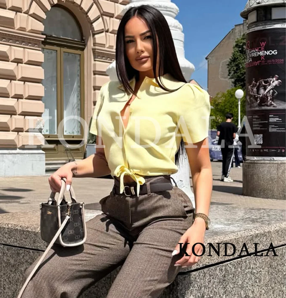 KONDALA Women Elegant Cute Knitted Jacket Bow Single Breasted Short Sleeve Yellow Slim Top New 2026 Spring Trendy Holiday Jacket
KONDALA Women Elegant Cute Knitted Jacket Bow Single Breasted Short Sleeve Yellow Slim Top New 2026 Spring Trendy Holiday Jacket