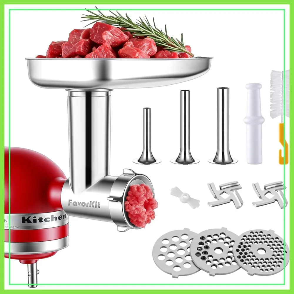 Stainless Steel Food Grinder Attachment for KitchenAid Stand Mixers, Dishwasher Safe Meat Grinder with 3 Sausage Tubes
Stainless Steel Food Grinder Attachment for KitchenAid Stand Mixers, Dishwasher Safe Meat Grinder with 3 Sausage Tubes