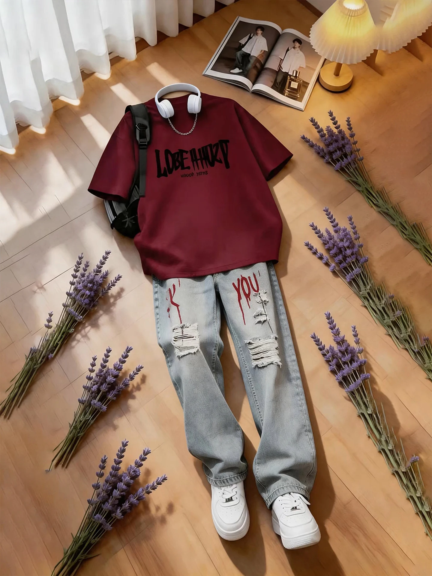 American Retro Wine Red Short Sleeve Cotton T-Shirt Men's Summer Heavyweight Casual Set Teenage Clothing Style Sportswear
American Retro Wine Red Short Sleeve Cotton T-Shirt Men's Summer Heavyweight Casual Set Teenage Clothing Style Sportswear