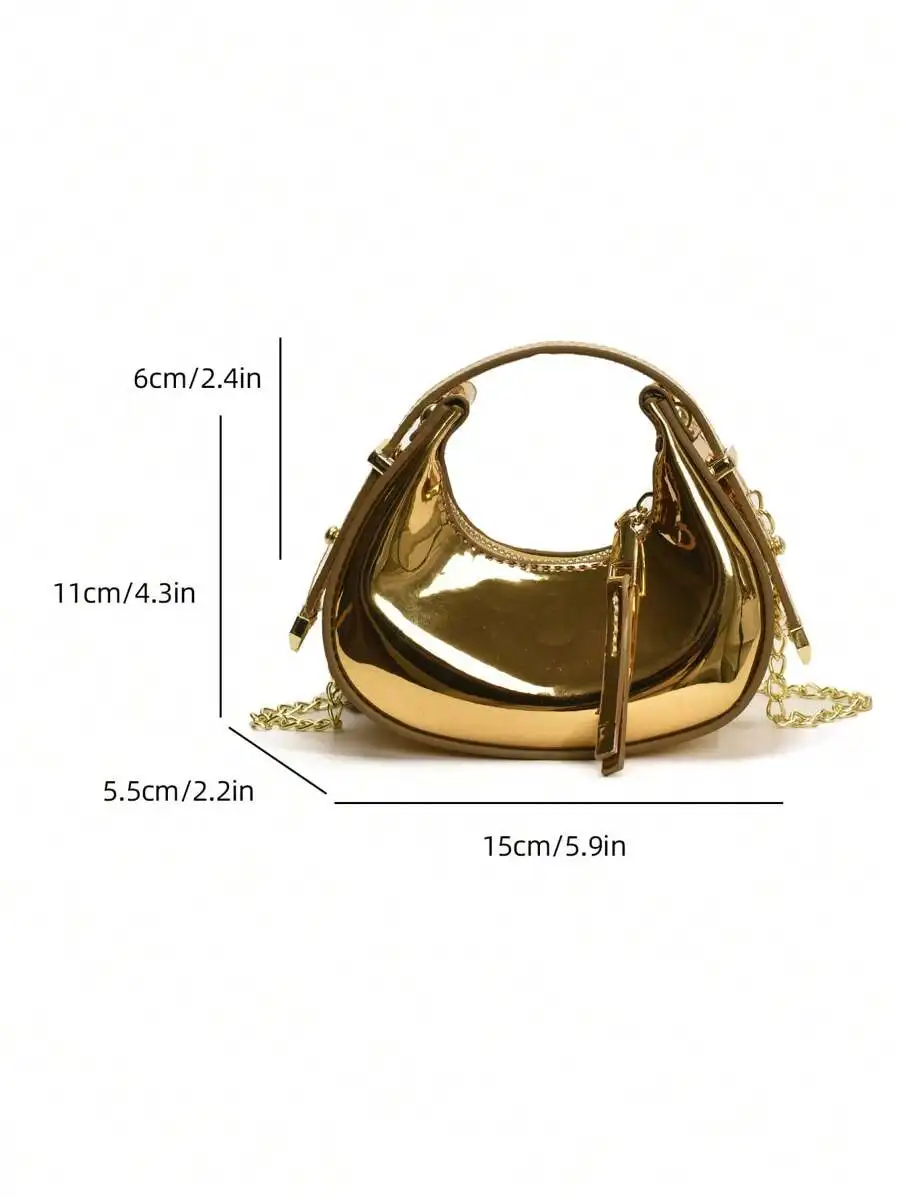 Glossy Half Moon Mini Handbag With Chain Strap Shoulder Crossbody Bag
Glossy Half Moon Mini Handbag With Chain Strap Shoulder Crossbody Bag