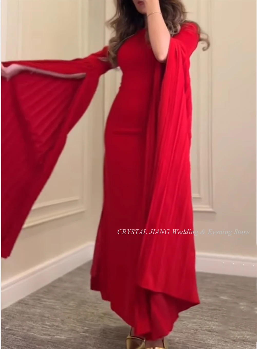 Elegant O Neck Red Chiffon Ruched Long Party Gowns Custom Made Trumpet Arabic Long Sleeves Prom Dresses for Women
Elegant O Neck Red Chiffon Ruched Long Party Gowns Custom Made Trumpet Arabic Long Sleeves Prom Dresses for Women