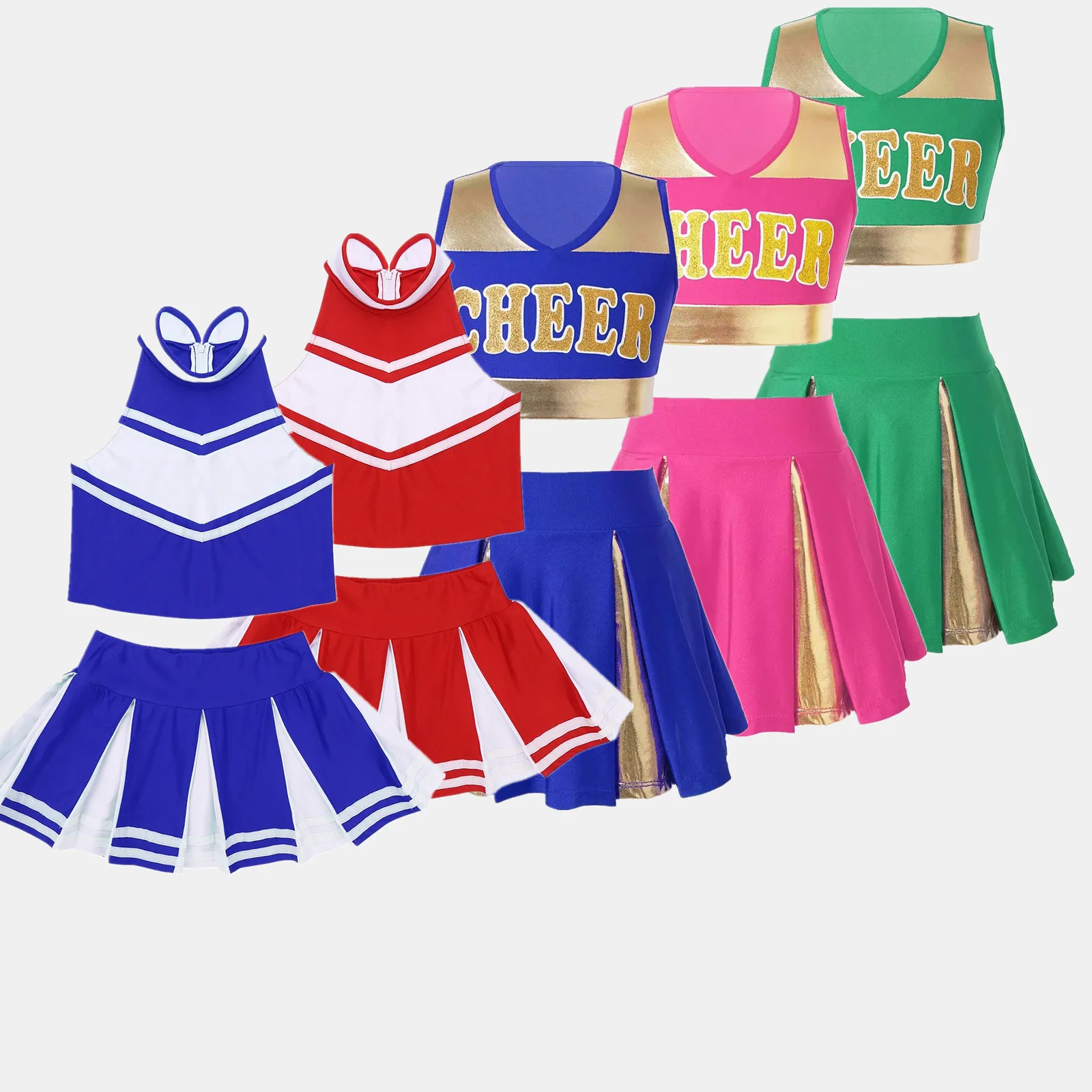 Kids Girls Cheerleading Uniform Cheerleader Costume Cheer Modern Dance Outfits Clothes Set Crop Top with Elastic Waistband Skirt
Kids Girls Cheerleading Uniform Cheerleader Costume Cheer Modern Dance Outfits Clothes Set Crop Top with Elastic Waistband Skirt