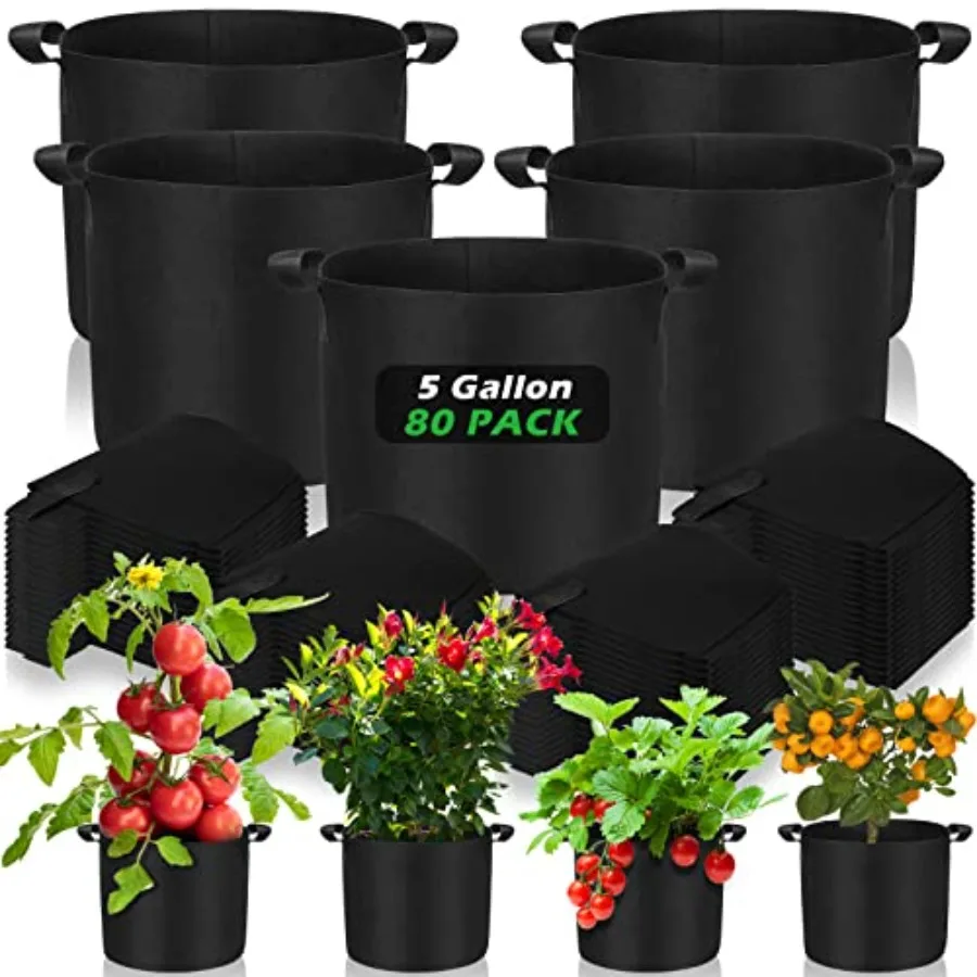80 Pack 5 Gallon Grow Bags for Vegetable Gardening, Heavy Duty Nonwoven Fabric, Black, Thickened with Reinforced Handles for To
80 Pack 5 Gallon Grow Bags for Vegetable Gardening, Heavy Duty Nonwoven Fabric, Black, Thickened with Reinforced Handles for To