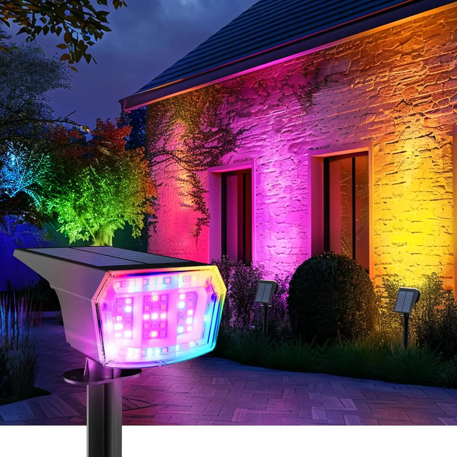 Солнечные прожекторы для улицы, 9 режимов освещения RGB, водонепроницаемые солнечные светильники IP65, 63 светодиодных ландшафтных прожектора
Солнечные прожекторы для улицы, 9 режимов освещения RGB, водонепроницаемые солнечные светильники IP65, 63 светодиодных ландшафтных прожектора