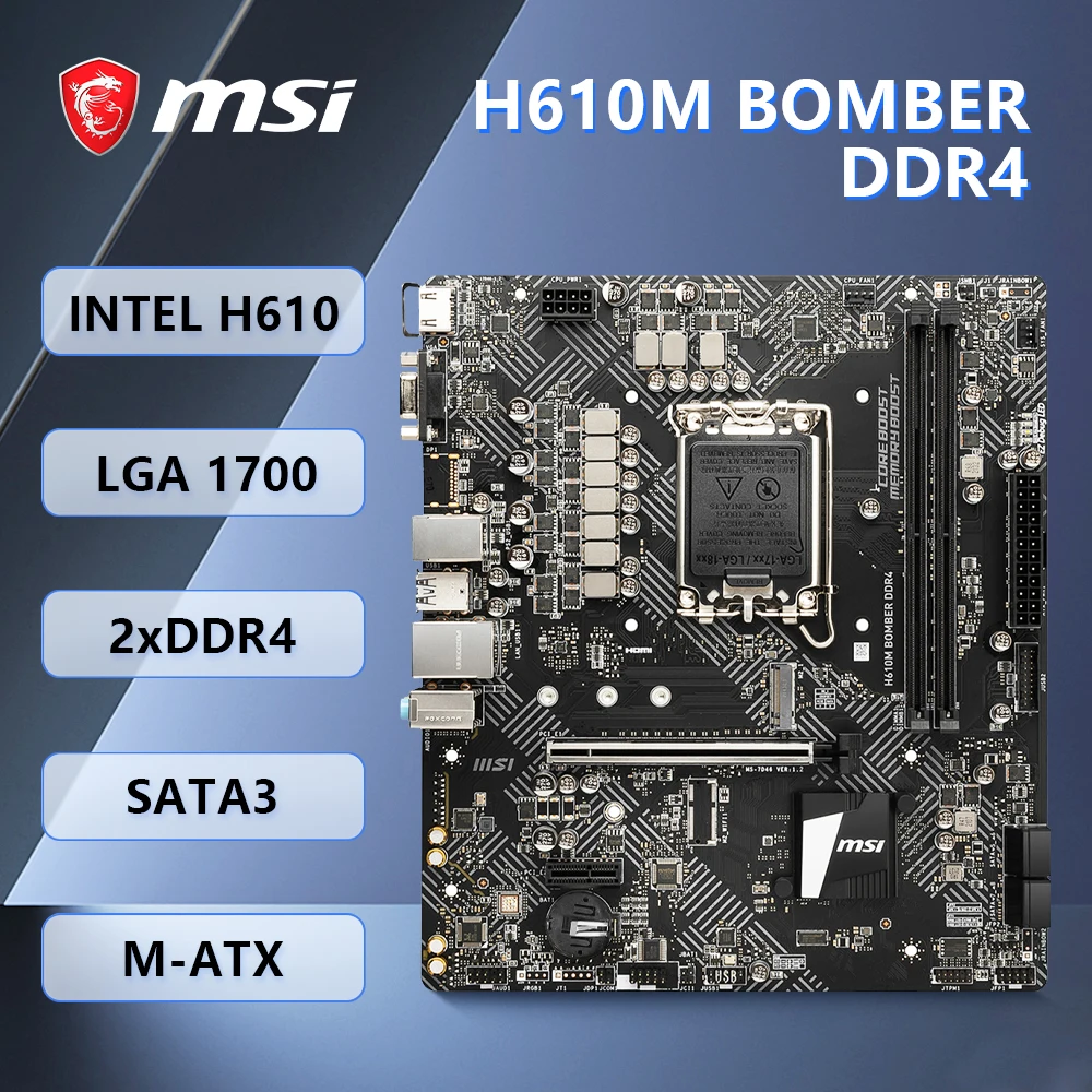 MSI H610M BOMBER DDR4 Motherboard i9-14900KF 14700K i5-14400 13600K 12700 12400F CPU LGA1700 2xDDR4 64GB M.2 SATA SSD mATX
MSI H610M BOMBER DDR4 Motherboard i9-14900KF 14700K i5-14400 13600K 12700 12400F CPU LGA1700 2xDDR4 64GB M.2 SATA SSD mATX
