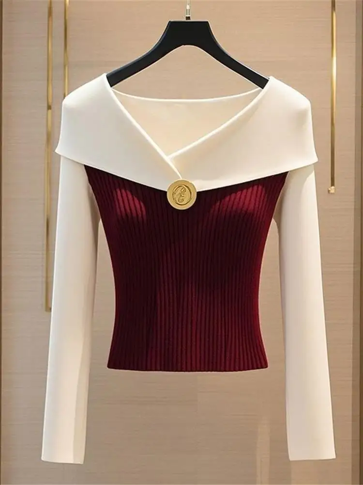 Chic Wine Red Knitted Sweater Women's Base Layer irt Inner Wear V-Ne Polyester High-End Faion Autumn Winter New Sle
Chic Wine Red Knitted Sweater Women's Base Layer irt Inner Wear V-Ne Polyester High-End Faion Autumn Winter New Sle