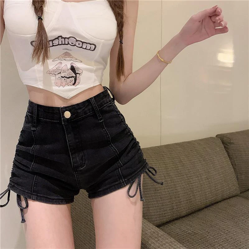 Stylish Side Drawstring Women Jean Shorts Korean Chic Falods A-Line Slimming Denim Shorts 2005 New Simple Pure Color Hot Pants
Stylish Side Drawstring Women Jean Shorts Korean Chic Falods A-Line Slimming Denim Shorts 2005 New Simple Pure Color Hot Pants