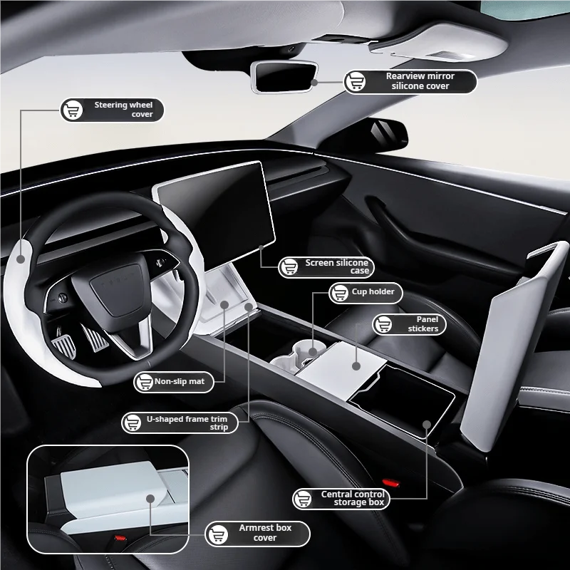 For tesla 2024-model3 white interior trim kit storage box, steering wheel, decorative stickers, accessories modification gods
For tesla 2024-model3 white interior trim kit storage box, steering wheel, decorative stickers, accessories modification gods