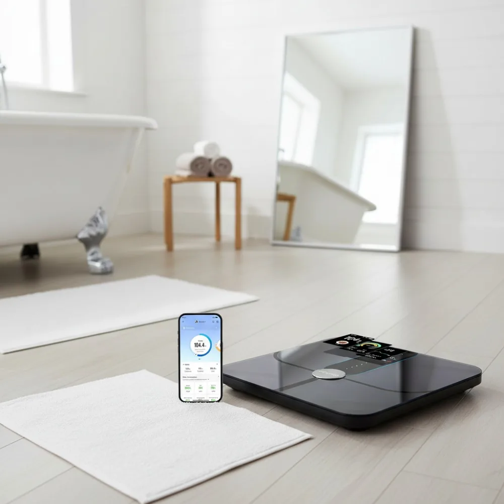 Scale with Color Display, Wi-Fi & Bluetooth Connectivity, 18 Body Metrics Analysis, Rechargeable Digital Bathroom Scale
Scale with Color Display, Wi-Fi & Bluetooth Connectivity, 18 Body Metrics Analysis, Rechargeable Digital Bathroom Scale