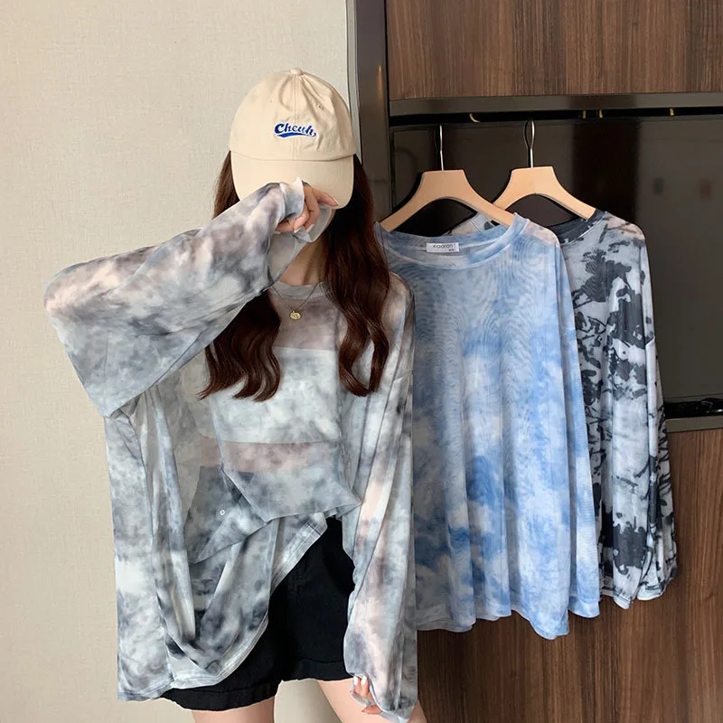 Summer O-neck Design Mesh Sun Proof Loose Tshirts Korean Style All Match Tops Chic Women Breathable Tie Dye Long Sleeve T-shirts
Summer O-neck Design Mesh Sun Proof Loose Tshirts Korean Style All Match Tops Chic Women Breathable Tie Dye Long Sleeve T-shirts