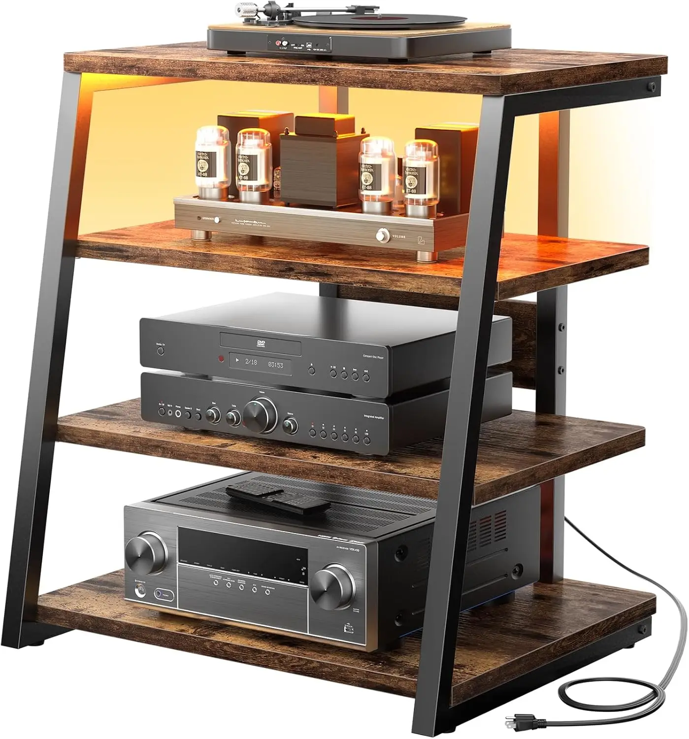 4-Tier AV Media Stand with Power Strips, Stereo Stand with LED Lights, Audio Tower Rack with Adjustable Shelves
4-Tier AV Media Stand with Power Strips, Stereo Stand with LED Lights, Audio Tower Rack with Adjustable Shelves