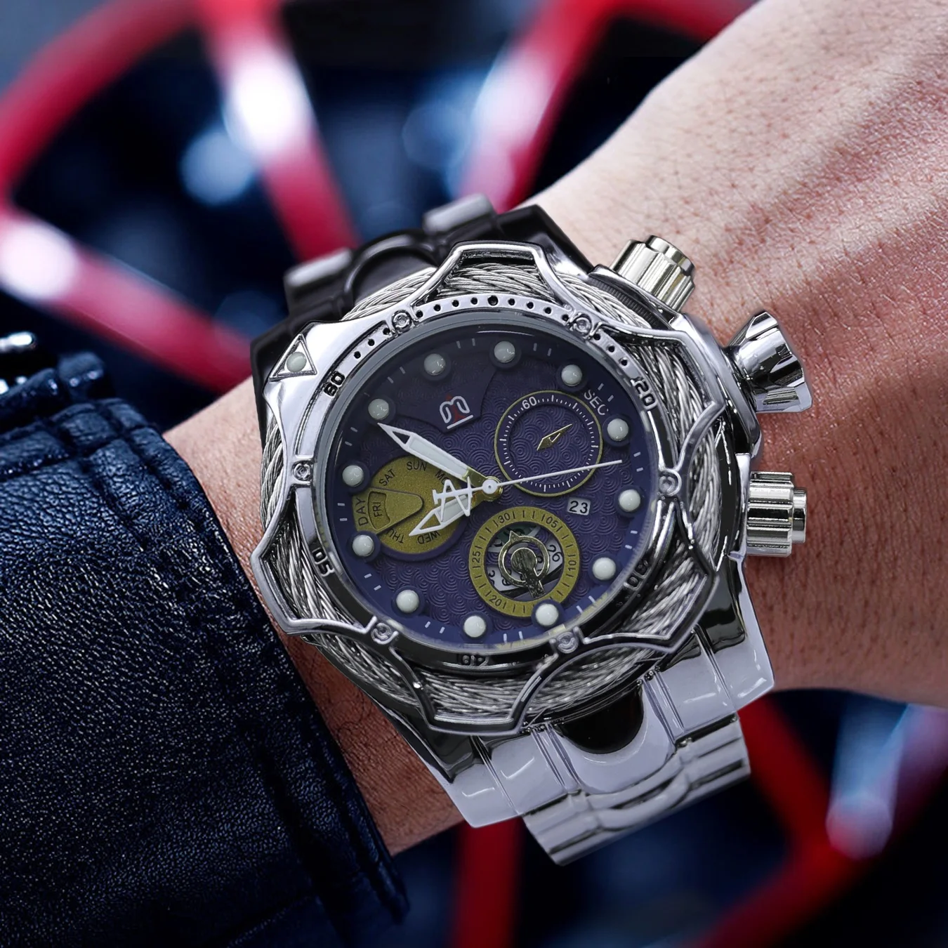 European and American Punk Style Men's Quartz Watch, Large Dial with Steel Strap Design, Multifunctional Waterproof Luminous Calendar Wristwatch, Street Fashion Hip-Hop Style, Business Casual Versatile Men's Watch, New Cross-Border Hot-Selling Item, Gift
European and American Punk Style Men's Quartz Watch, Large Dial with Steel Strap Design, Multifunctional Waterproof Luminous Calendar Wristwatch, Street Fashion Hip-Hop Style, Business Casual Versatile Men's Watch, New Cross-Border Hot-Selling Item, Gift
