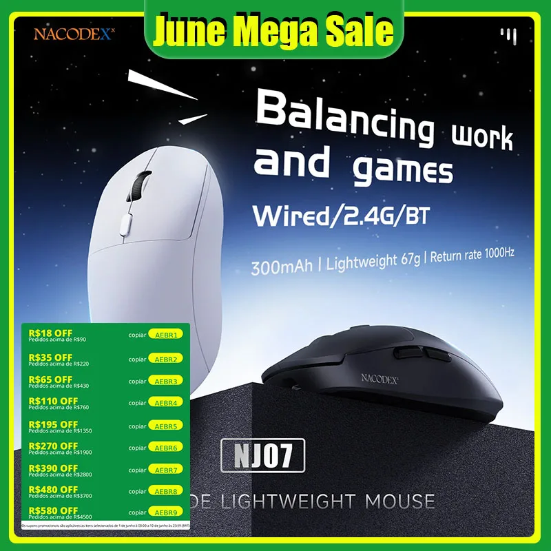 AJAZZ NJ07 Wireless Gaming Office Mouse Wired/2.4G/Bluetooth 1000Hz Rate of return 300mAh 67g Lightweight Body for Windows/Mac
AJAZZ NJ07 Wireless Gaming Office Mouse Wired/2.4G/Bluetooth 1000Hz Rate of return 300mAh 67g Lightweight Body for Windows/Mac