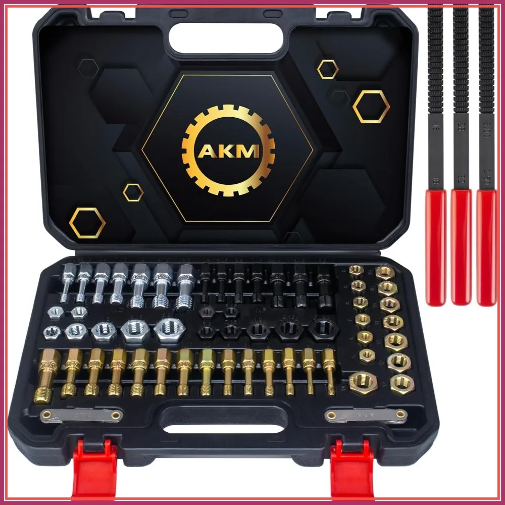 61Pcs Thread Restorer Kit, Rethread Repair Tool, UNC UNF & Metric Thread Chaser Set with Pitch Gauge
