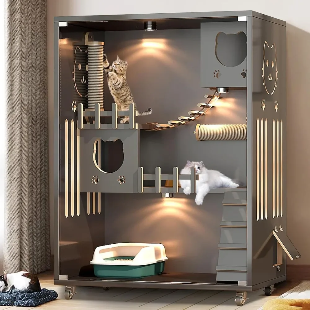 Large Enclosed Cat Condo, Wooden Large Cat Villa, Indoor/Outdoor Cats Enclosure with Wheels, Multi-Feature Cat Houses for Indoor
Large Enclosed Cat Condo, Wooden Large Cat Villa, Indoor/Outdoor Cats Enclosure with Wheels, Multi-Feature Cat Houses for Indoor