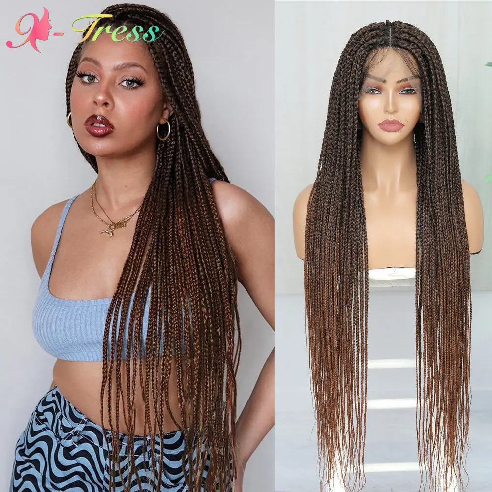 X-TRESS Full Lace Box Braided Wigs Synthetic Lace Front Wig For Black Women 32inch Ombre Brown Long Straight Knotless Braids Wig
X-TRESS Full Lace Box Braided Wigs Synthetic Lace Front Wig For Black Women 32inch Ombre Brown Long Straight Knotless Braids Wig