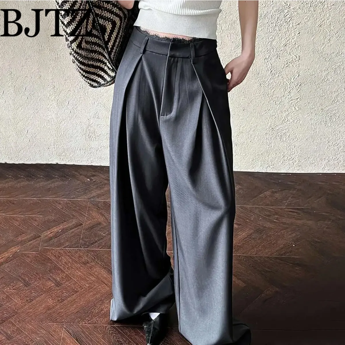 BJTZ Бегуны с эластичной резинкой на талии, весна 202, женские повседневные кружевные брюки с высокой талией, широкие прямые брюки длиной до пола
BJTZ Бегуны с эластичной резинкой на талии, весна 202, женские повседневные кружевные брюки с высокой талией, широкие прямые брюки длиной до пола