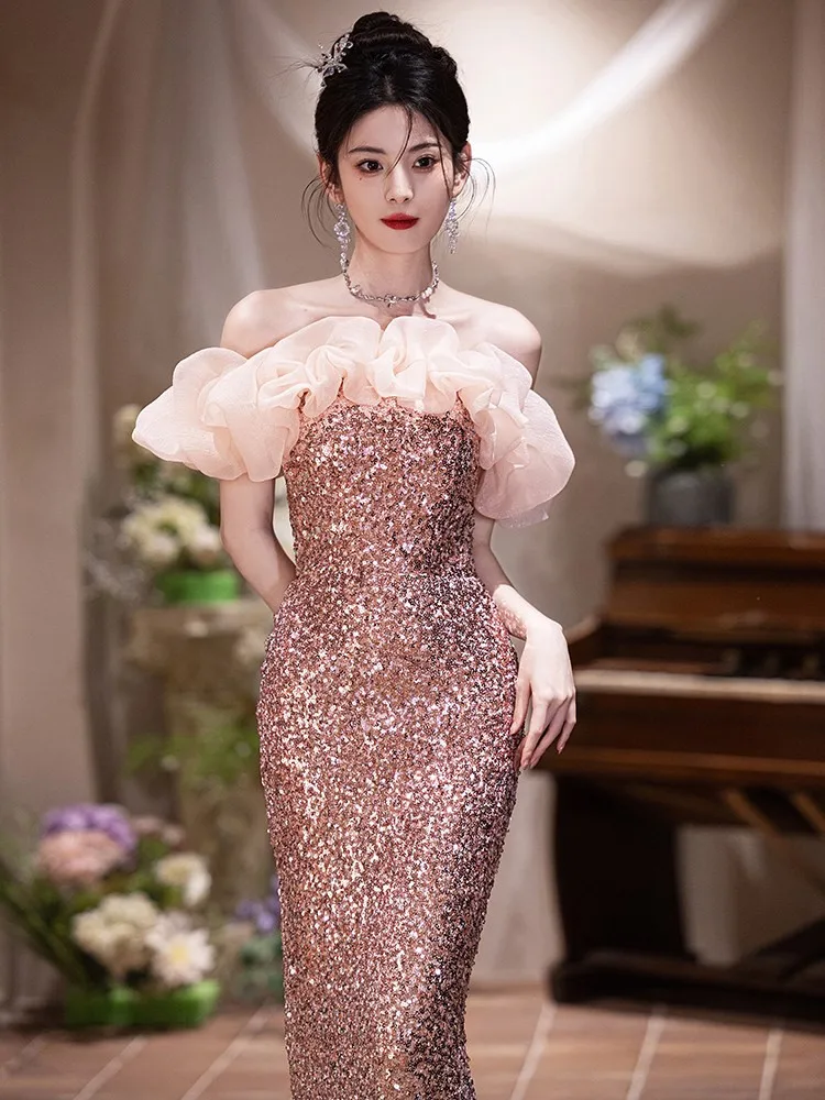 New sequined host banquet light luxury dress fashionable and shiny fishtail
New sequined host banquet light luxury dress fashionable and shiny fishtail