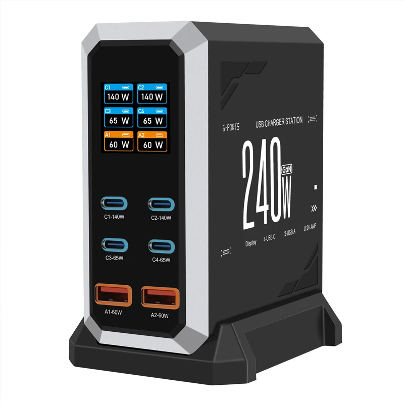 240W GaN Charger PD3.1 140W USB Type C 6 Ports PPS PD Desktop Fast Charging Station for MacBook Laptops Tablet Mobile Phone
240W GaN Charger PD3.1 140W USB Type C 6 Ports PPS PD Desktop Fast Charging Station for MacBook Laptops Tablet Mobile Phone