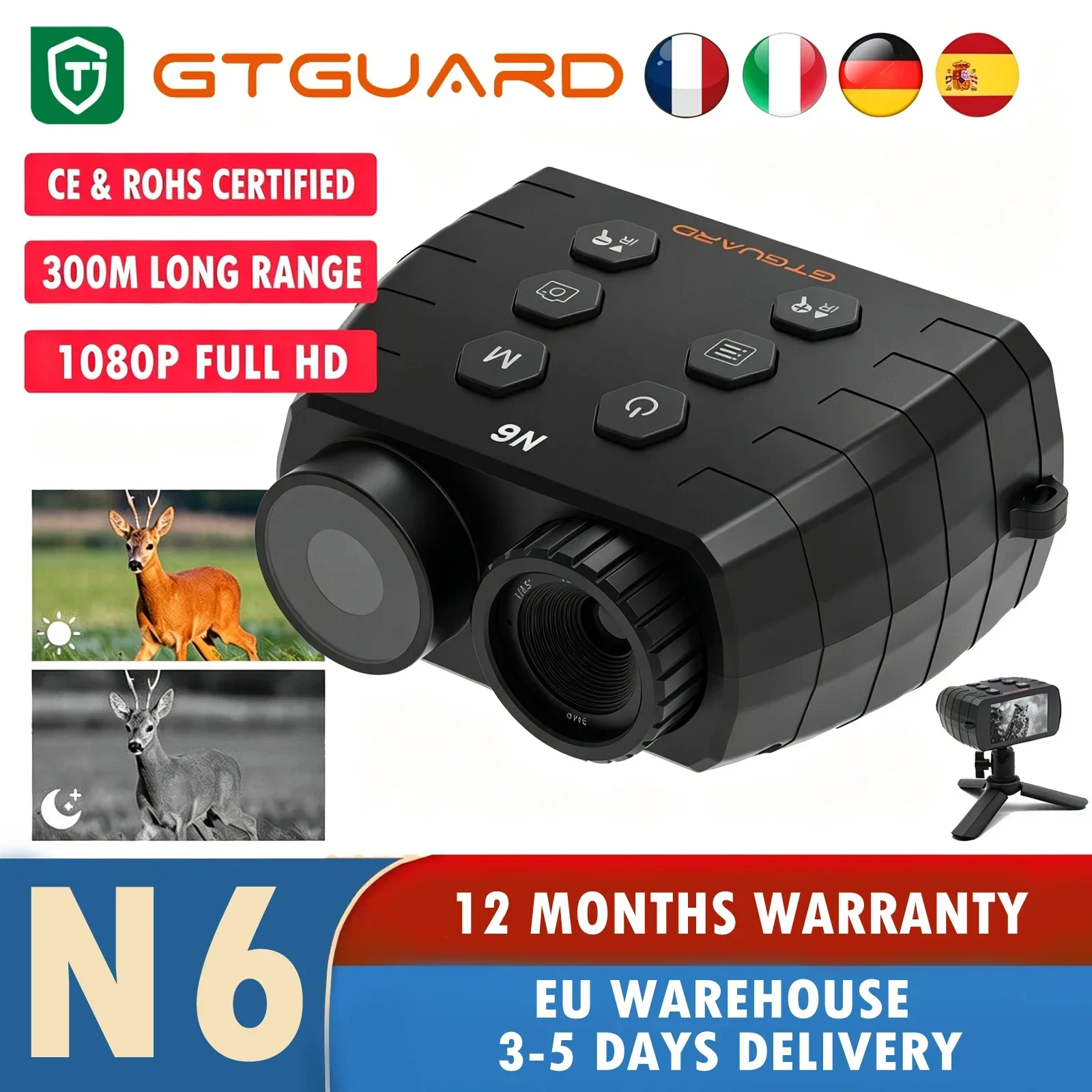 EU In Stock GTGUARD N6 4K Night Vision Binoculars Infrared 300 Meters Full Dark Infrared Night Vision for Hunting Camping
EU In Stock GTGUARD N6 4K Night Vision Binoculars Infrared 300 Meters Full Dark Infrared Night Vision for Hunting Camping