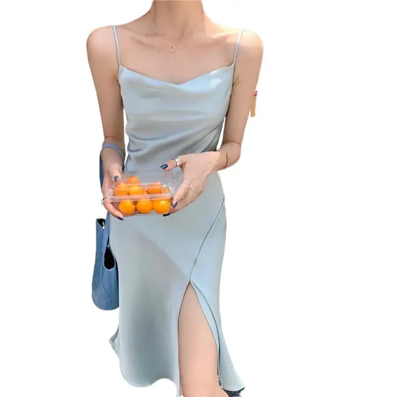 Sweet Girl Party Dress Vestidos Women Summer Satin Silky Spaghetti Strap High Split Long Dress Beach Holiday Slip Dresses
Sweet Girl Party Dress Vestidos Women Summer Satin Silky Spaghetti Strap High Split Long Dress Beach Holiday Slip Dresses