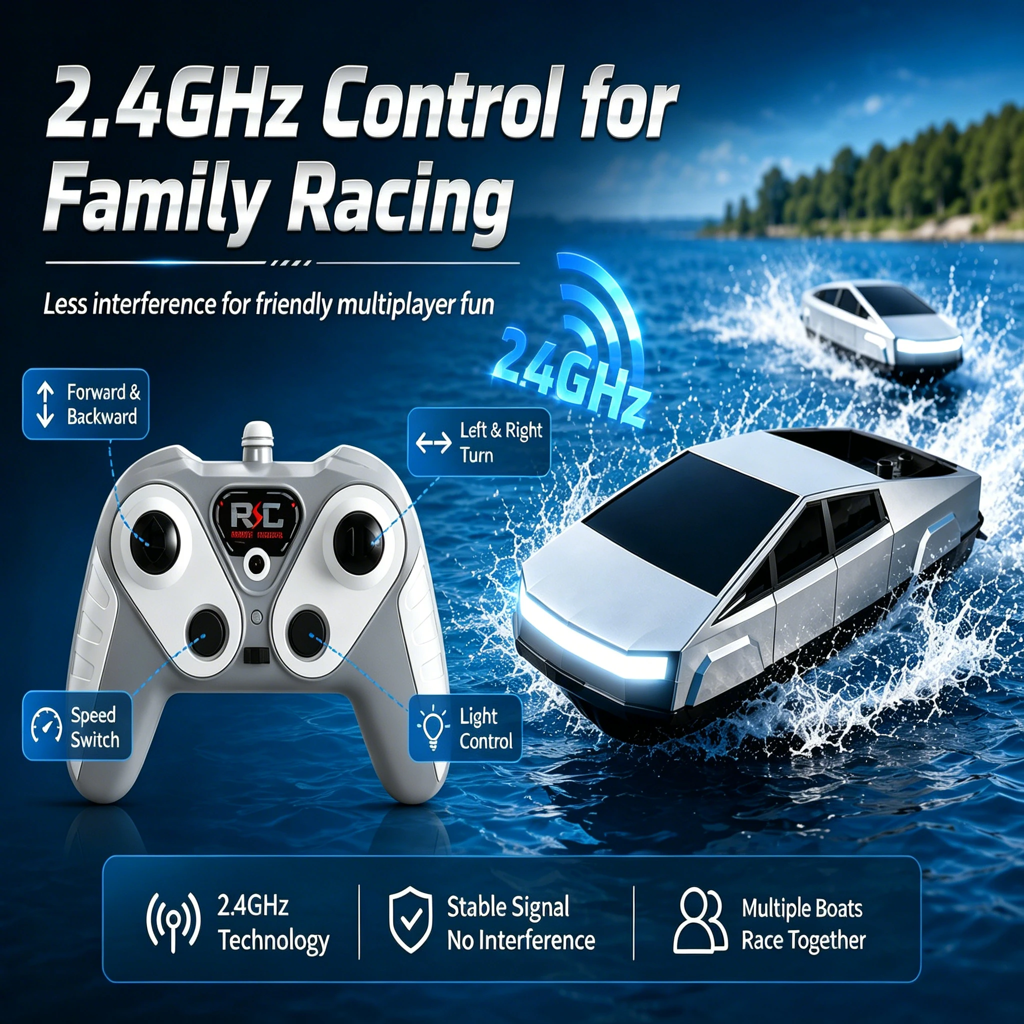 2.4GHz Dual Motor RC Speedboat, Waterproof High Speed Racing Boat for Pool Lake, Kids Boys Outdoor Gift
2.4GHz Dual Motor RC Speedboat, Waterproof High Speed Racing Boat for Pool Lake, Kids Boys Outdoor Gift